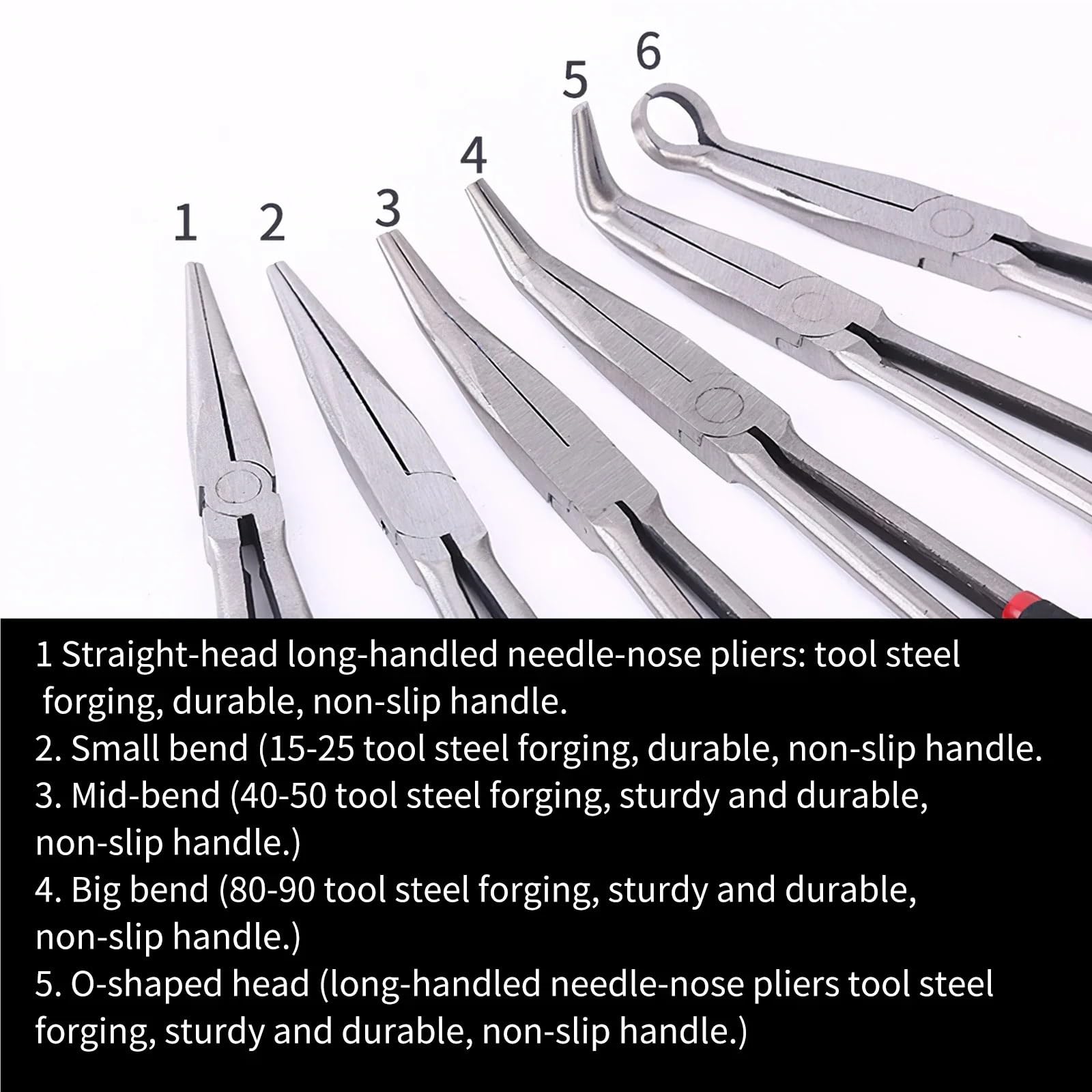 Set Di Pinze Pinze a becchi extra lunghi da 5 pezzi 11 pollici, set di utensili manuali con punta piegata a 45 e 90 gradi