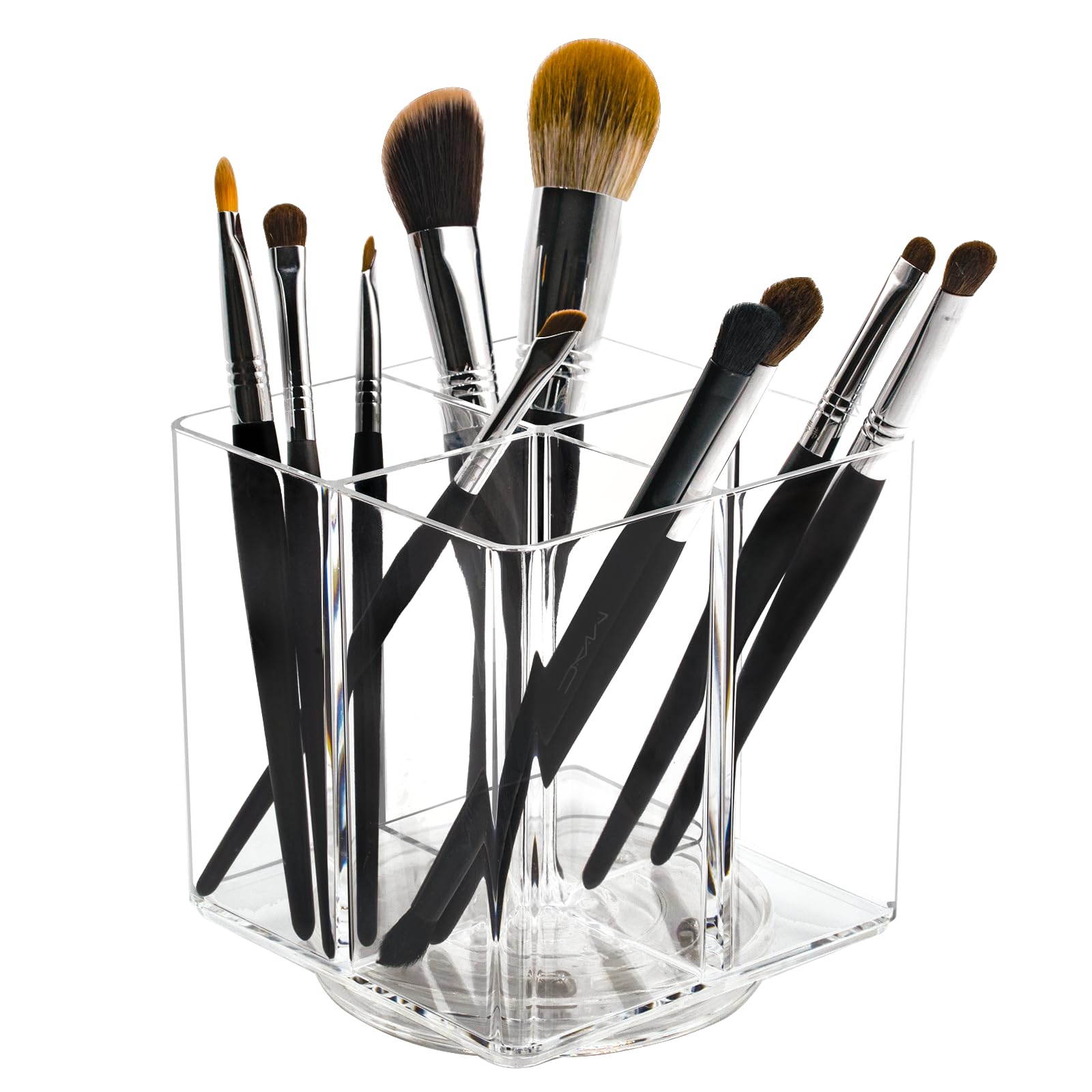 LiveGlow Clear Makeup Brush Holder,Acrylic Rotating 360°Makeup Brush Organizer,Pen holder with 4 Grids,Makeup Holder for Courtup,Containers for Desk
