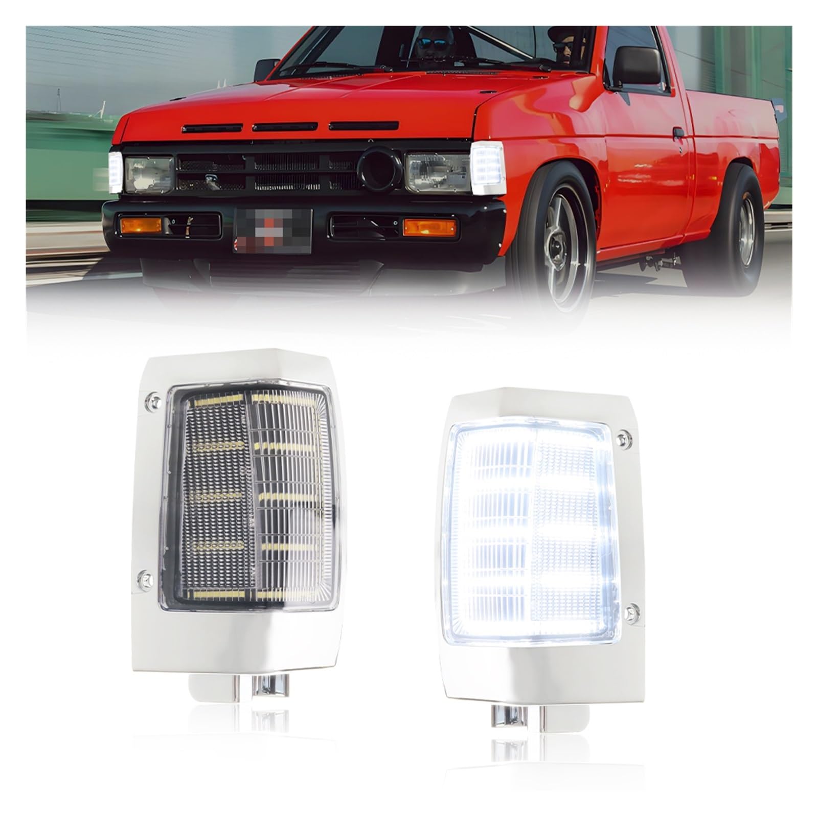 Auto Faro Anteriore Per Nissan D21 Pickup 1990-1997 Indicatore Di Direzione Laterale Anteriore Con Indicatore Di Direzione Con LED Faro Principale(Clear Lens White)