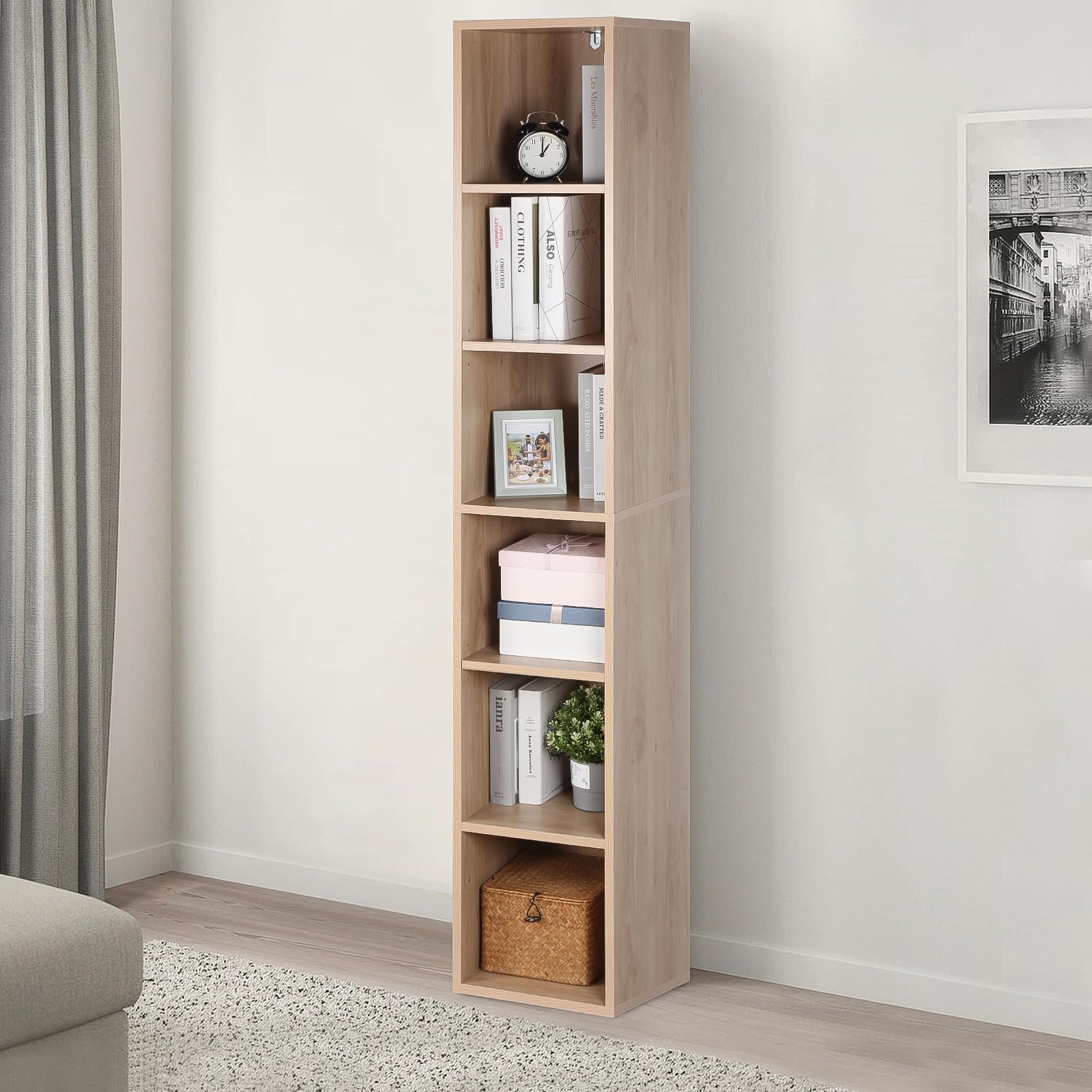 PACHIRA étagère sur 6 Niveaux, 30.5 * 30.5 * 180.3 cm bibliothèque réglable en Forme de Cube, Petit Meuble de Rangement en Bois en Forme de Cube pour Le Bureau, étagère autoportante pour Les Livres