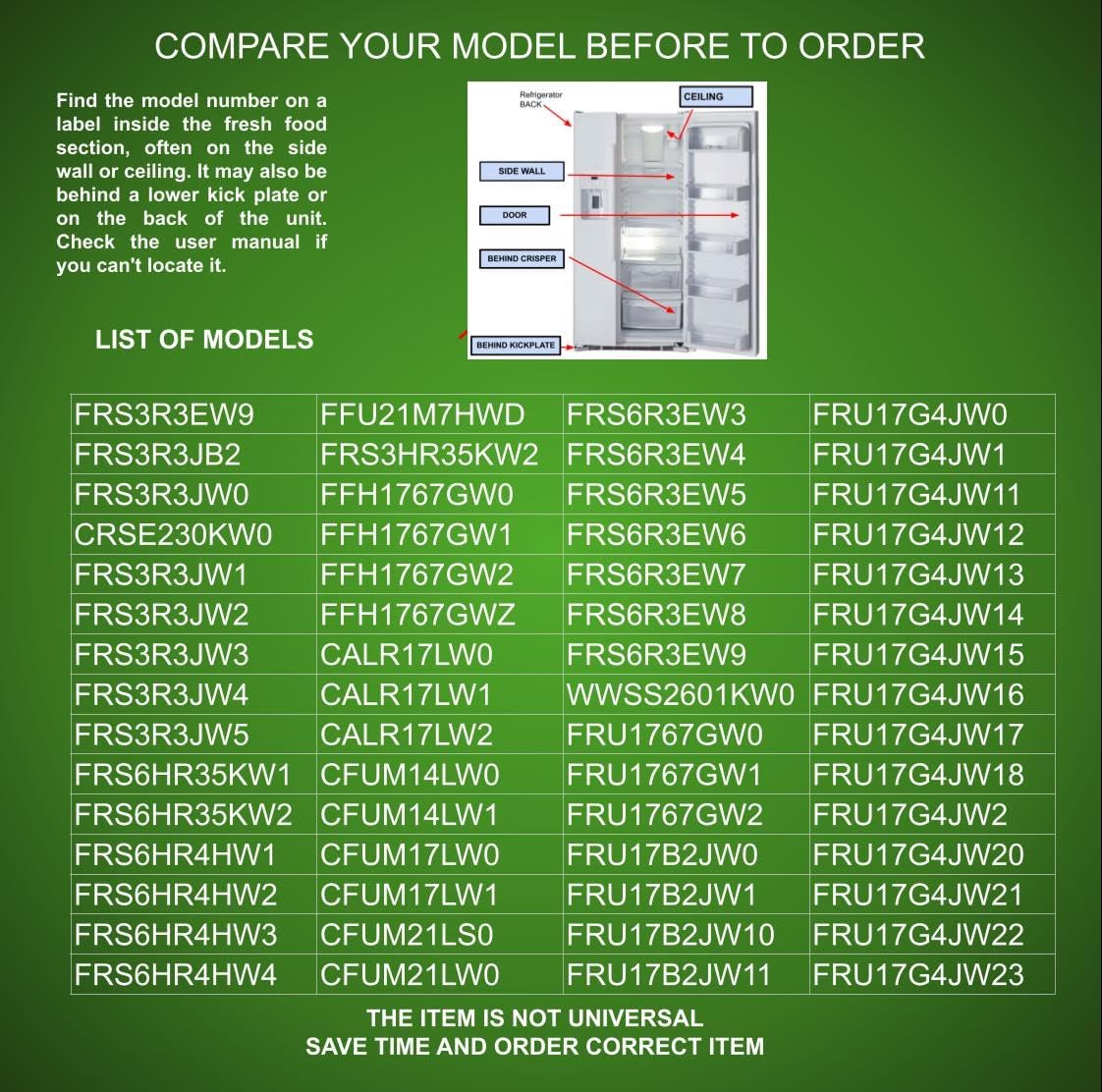 297311201 CKD311201X Compatible with Crosley, Frigidaire, Kenmore Freezer Door Handle fits Old # 297311201