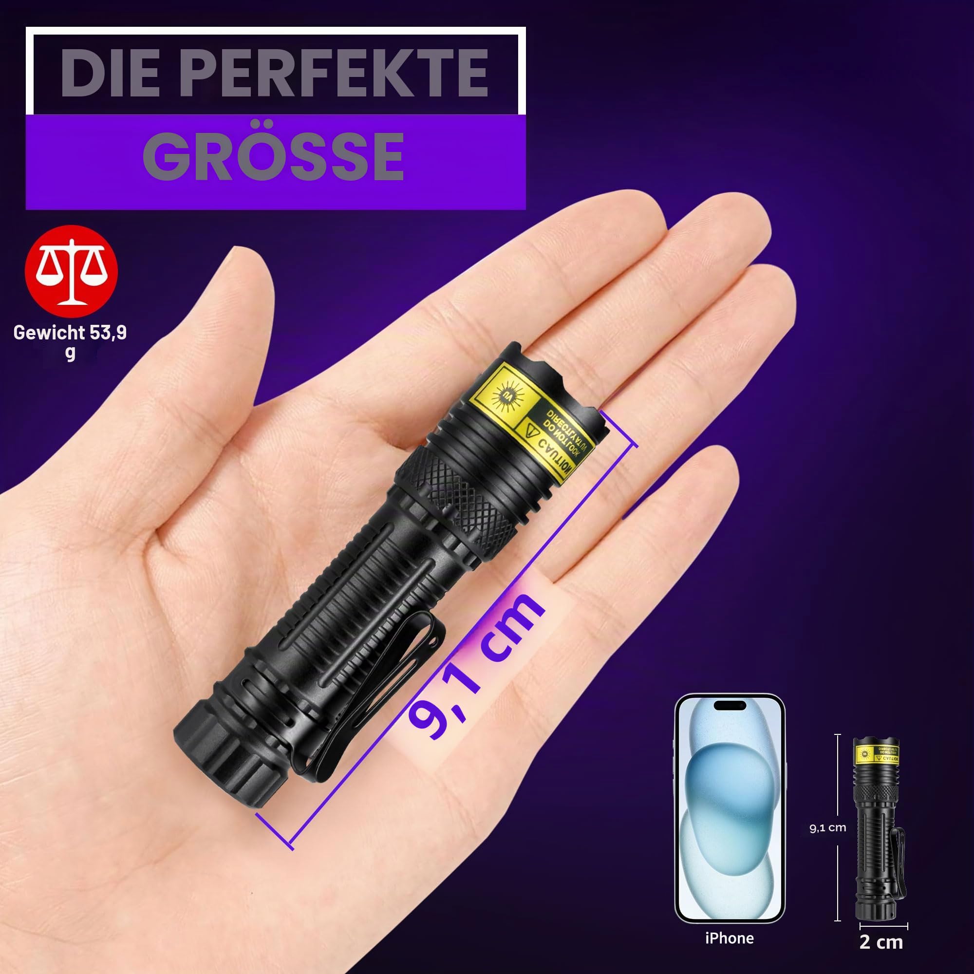 DARKDAWN UV-Taschenlampe, 365 & 395 nm, Schwarzlicht, Mini-USB, wiederaufladbar, UV-LED, Schwarzlicht, Holzlampe, leistungsstarker fluoreszierender tragbarer Detektor für Haustier-Urinflecken, Geld