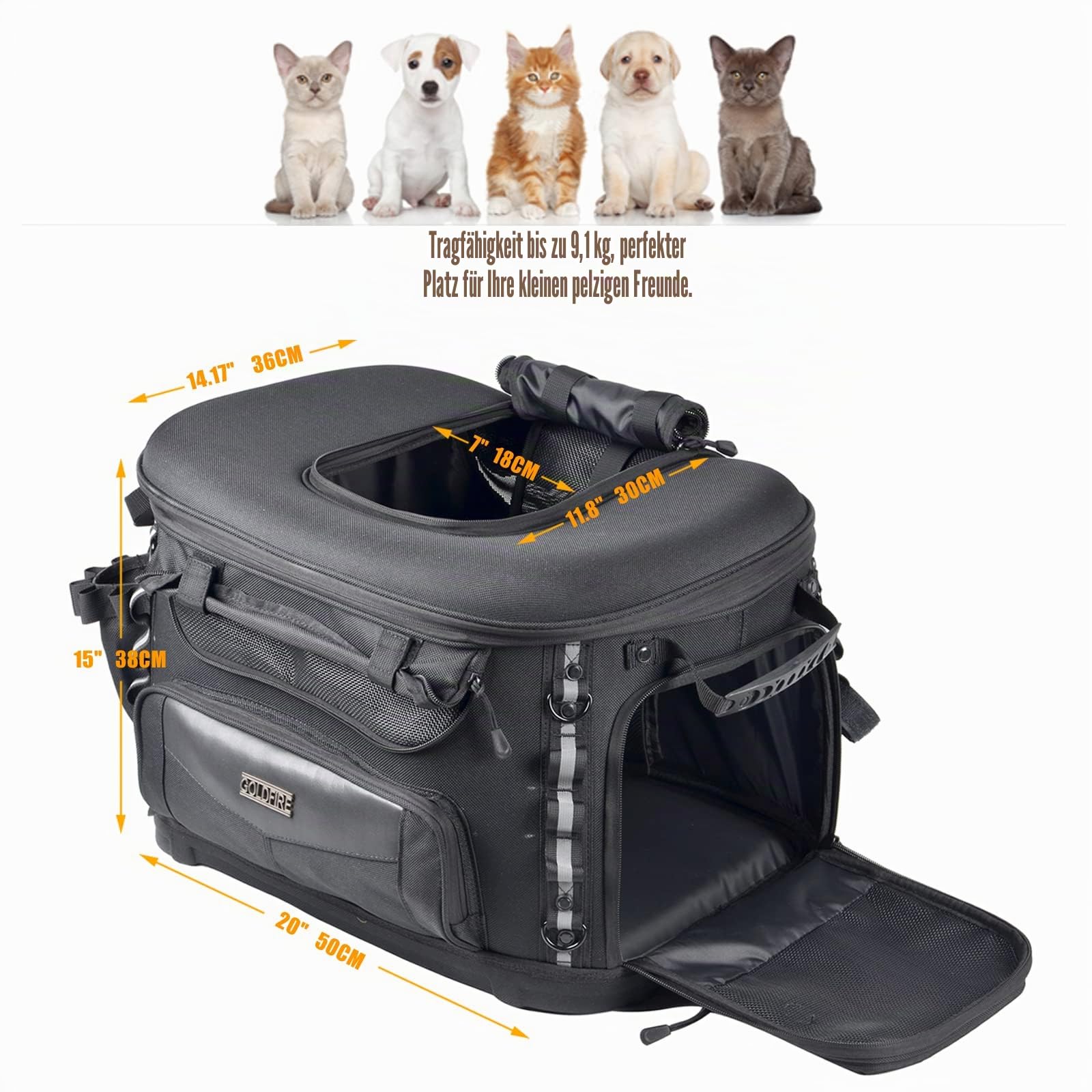 Motorrad-Hundetragetasche, tragbare Haustier-Tragetasche, Haustier-Reisetasche, Katzentragetasche für Harley Street Glide Road King Touring Trike Can Am mit Gepäckträger Beifahrersitz
