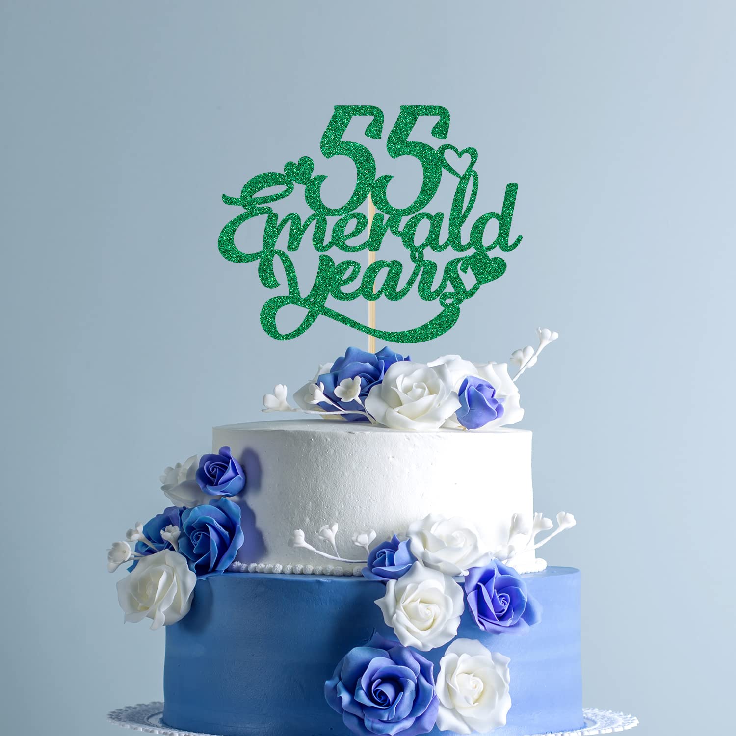 Decoración Para Pastel De 55 Aniversario, Decoración De Pastel De Boda 55 Esmeralda, Saludos A Nuestros 55 Años, Decoración De Aniversario De Boda 55 Con Purpurina Verde