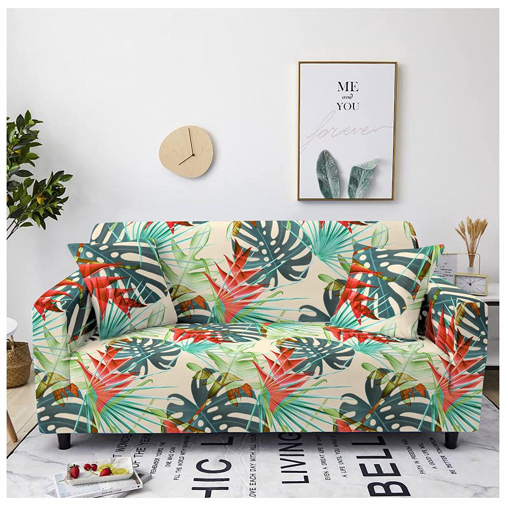 Housse de canapé extensible verte et rouge avec housse de coussin