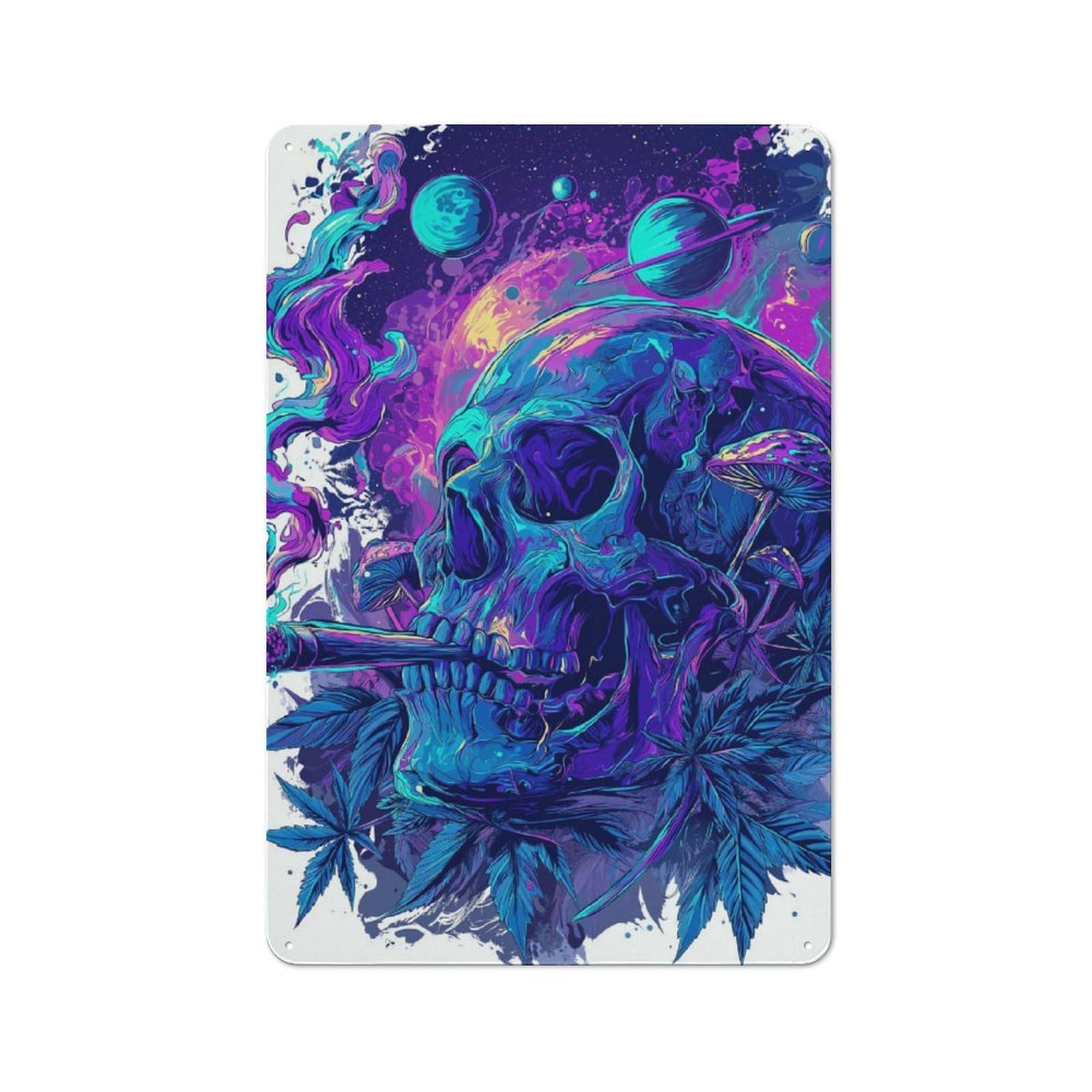Junmoney Skull Art Retro Metal Wall Sign 30X20cm With For Pub Or Café, A Housewarming Gift For Hospitality Wall Decor Collectors