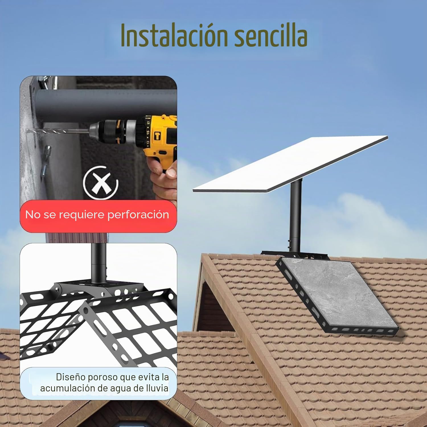 Kit de montaje adaptador de tubo de techo de aluminio para plato Starlink Gen 3 estándar V3, ángulo completo de 360°, soporte ajustable de montaje en rack, sin taladros, tornillos, poste de extensión