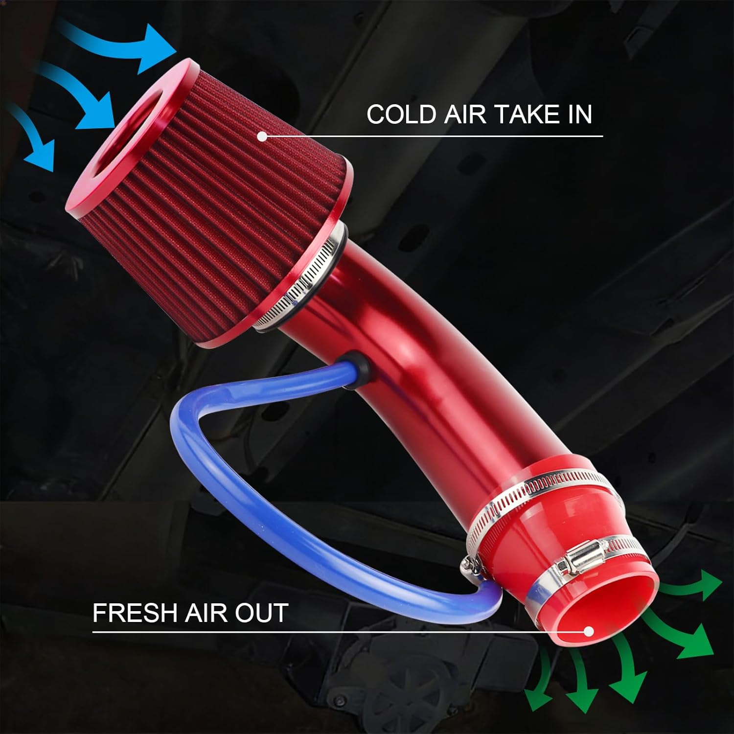 FLYPIG ‌Universal 76mm 3" Cold Air Intake Pipe Kit - High Flow Aluminum Turbo Induction Hose with Air Filter, Compatible with Performance Cars & Turbocharged Automotive Engines