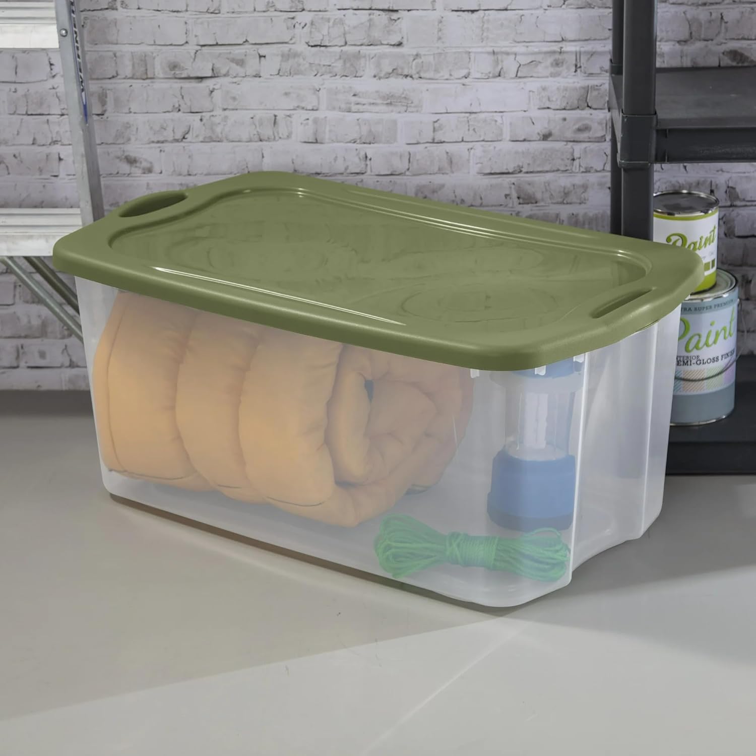 120 Quart Extra Large Clear Plastic Storage Bin with Full-Grip Handles and Lid, Heavy Duty Stackable Design for Toy Storage & Home Organizing, Craft Supplies, Green (1)