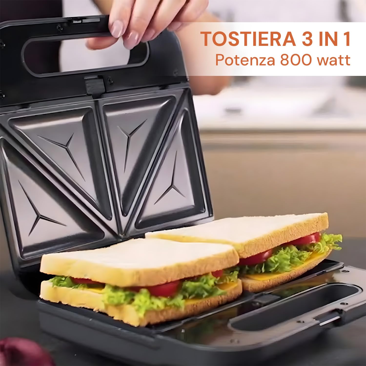 Wintem Tostiera Elettrica 3 in 1 800W con Piastre Interscambiabili Antiaderenti - Ottimo per Cucinare Panini, Toast o Waffle - Dimensioni Compatte e Salvaspazio - Facile da Pulire