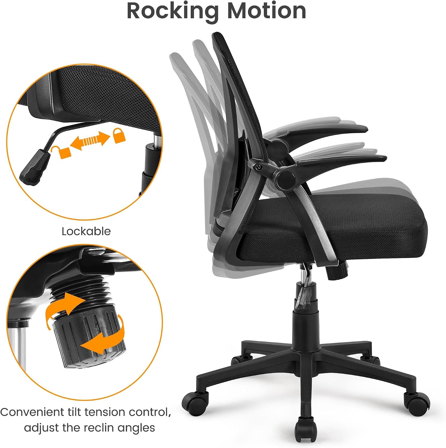 Yaheetech Home Office Chair Work Desk Chair Swivel Computer Mesh Chair with Flip-up Arms Adjustable Height Lumbar Support Executive Office Task Chair for Home Office Students Study, Black