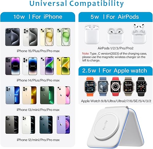 Miniatura 3 de Estación de carga para múltiples dispositivos Apple, base de carga inalámbrica magnética 3 en 1 para iPhone 15141312ProPlusMax, cargador de viaje