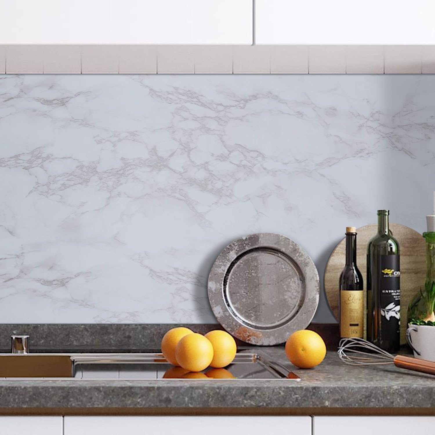 11.8" X 79" Marble Contact Paper Granite Look Effect Contact Paper Decorative Self-Adhesive Film Marble Gloss Vinyl Film Contact Paper