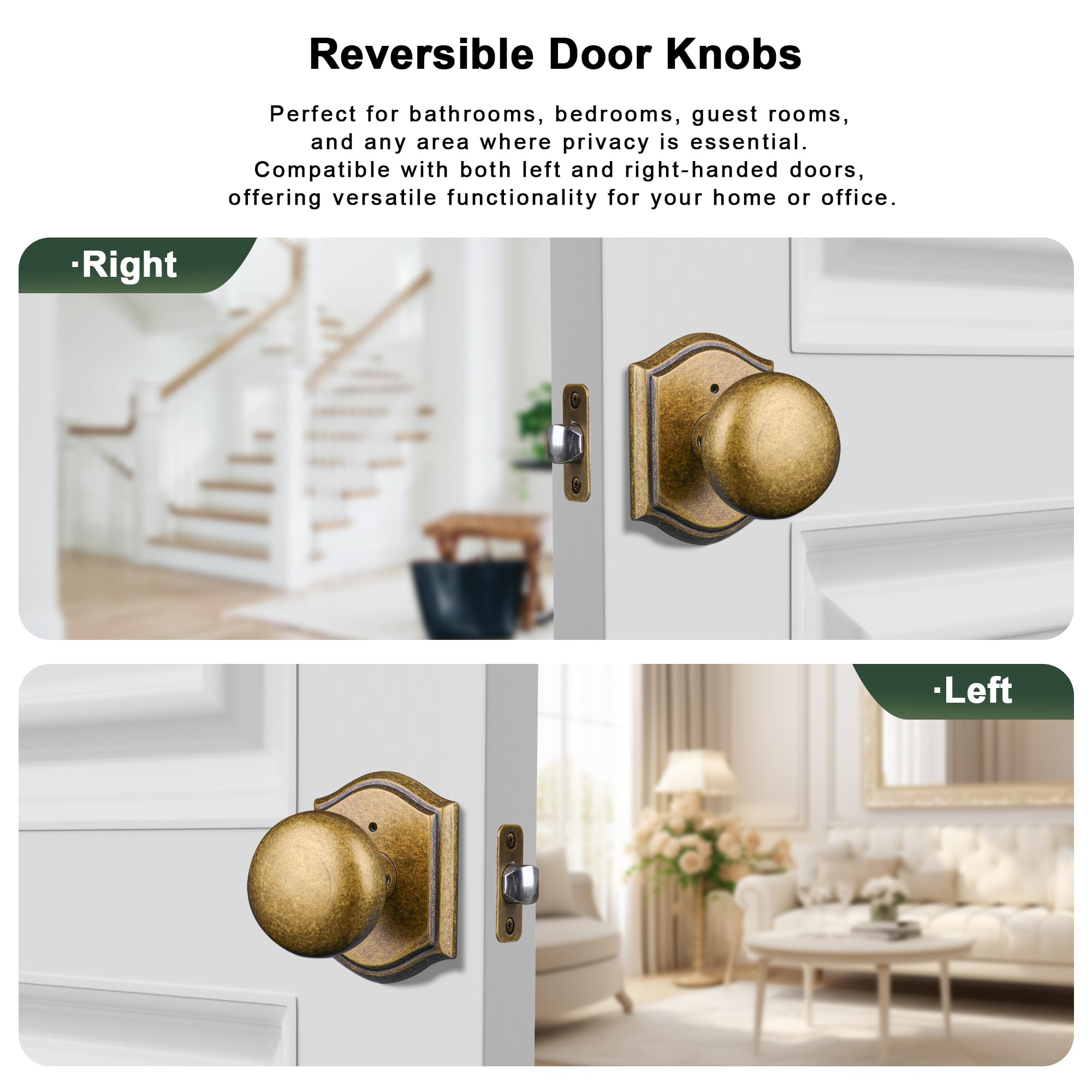 Vintage Brass Privacy Door Knob - Antique Style -6