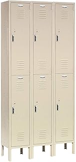 Global Industrial Double Tier Locker, 12x12x36 6 Door, Assembled Tan