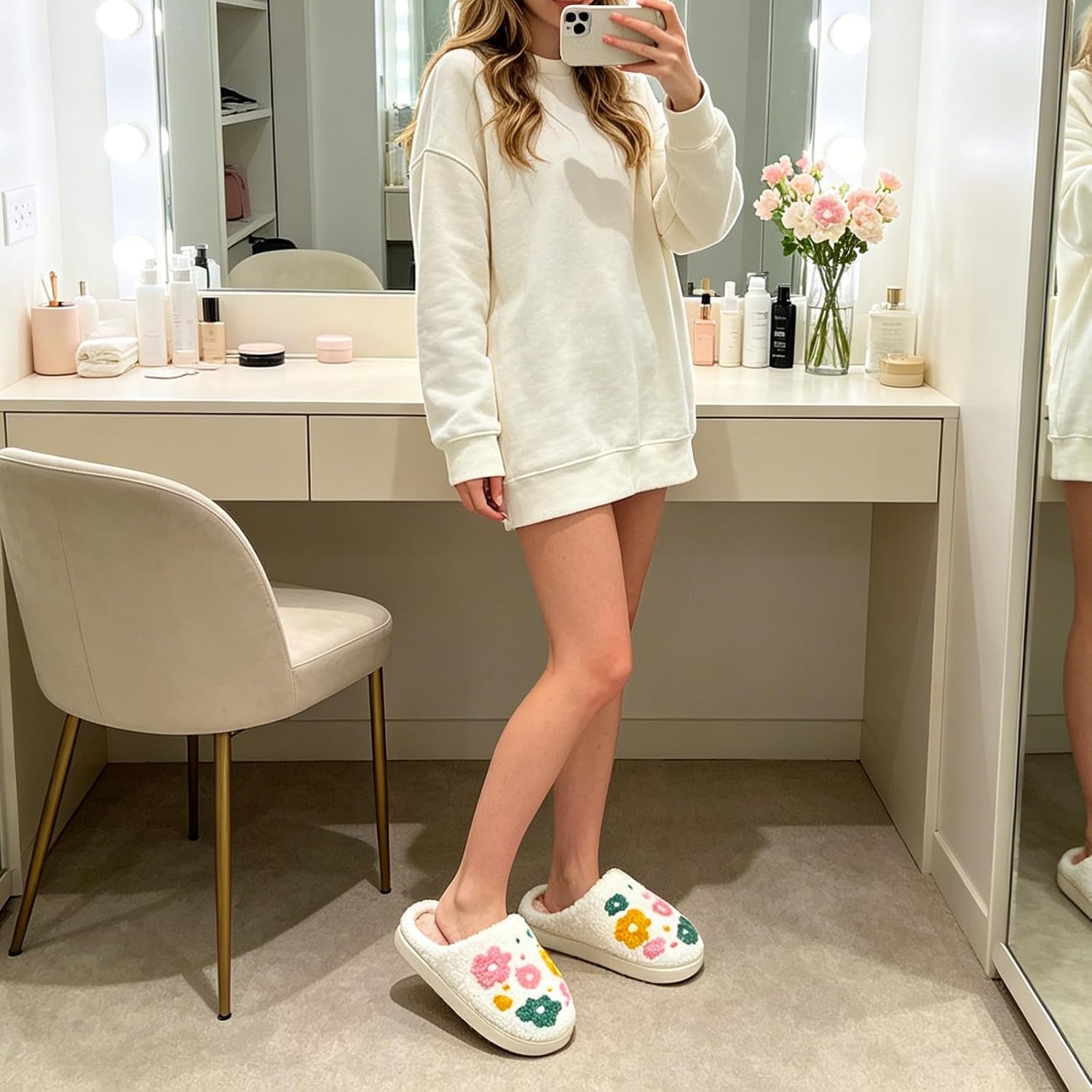 Cute Fuzzy House Slippers for Women Men Non-Slip Memory Foam Shoes