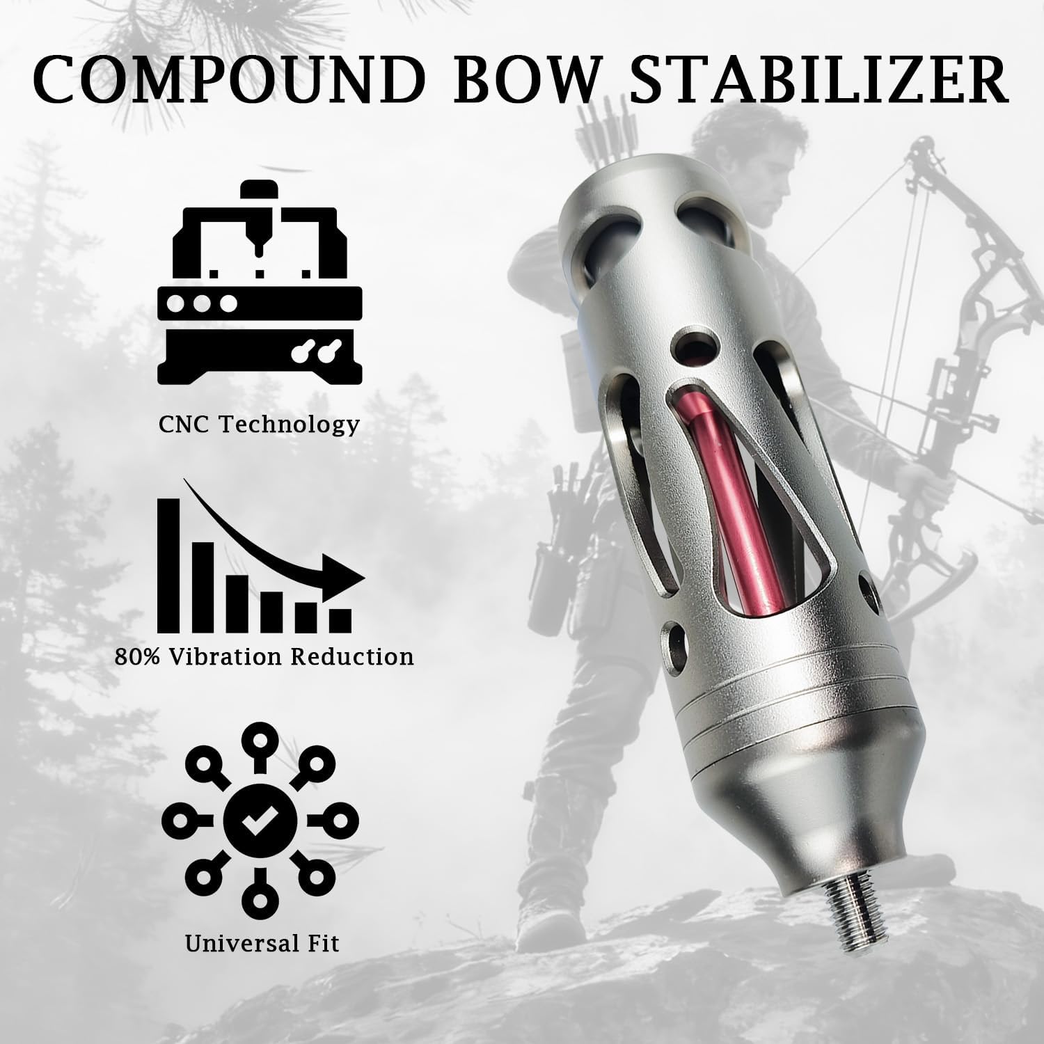 THREE ARCHERS Compound Bow Stabilizer CNC Machined Vibration Dampener for Archery & Hunting, Aluminum Bow Stabilizer for Noise Reduction and Enhanced Accuracy