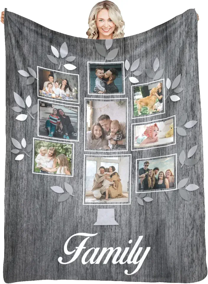 Custom Personalized Family Tree Blanket with Photos Collage...
