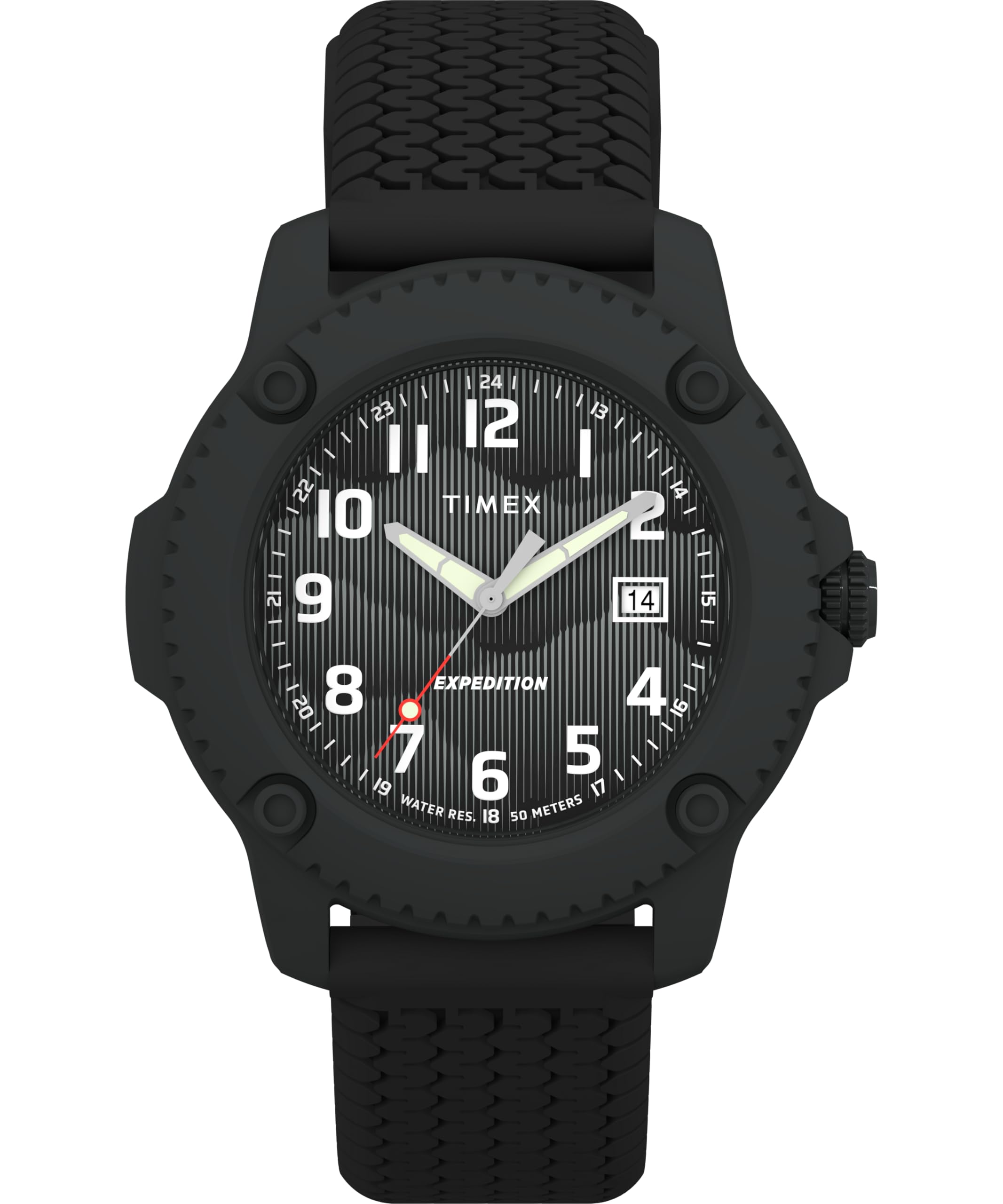 Timex Męski zegarek kwarcowy Expedition Timber 42 mm - czarny silikonowy pasek z czarną tarczą i etui TW4B34800