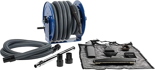 Cen-Tec Systems Carrete de manguera de acero de grado industrial y juego de accesorios de vacío húmedoseco, gris (96997)