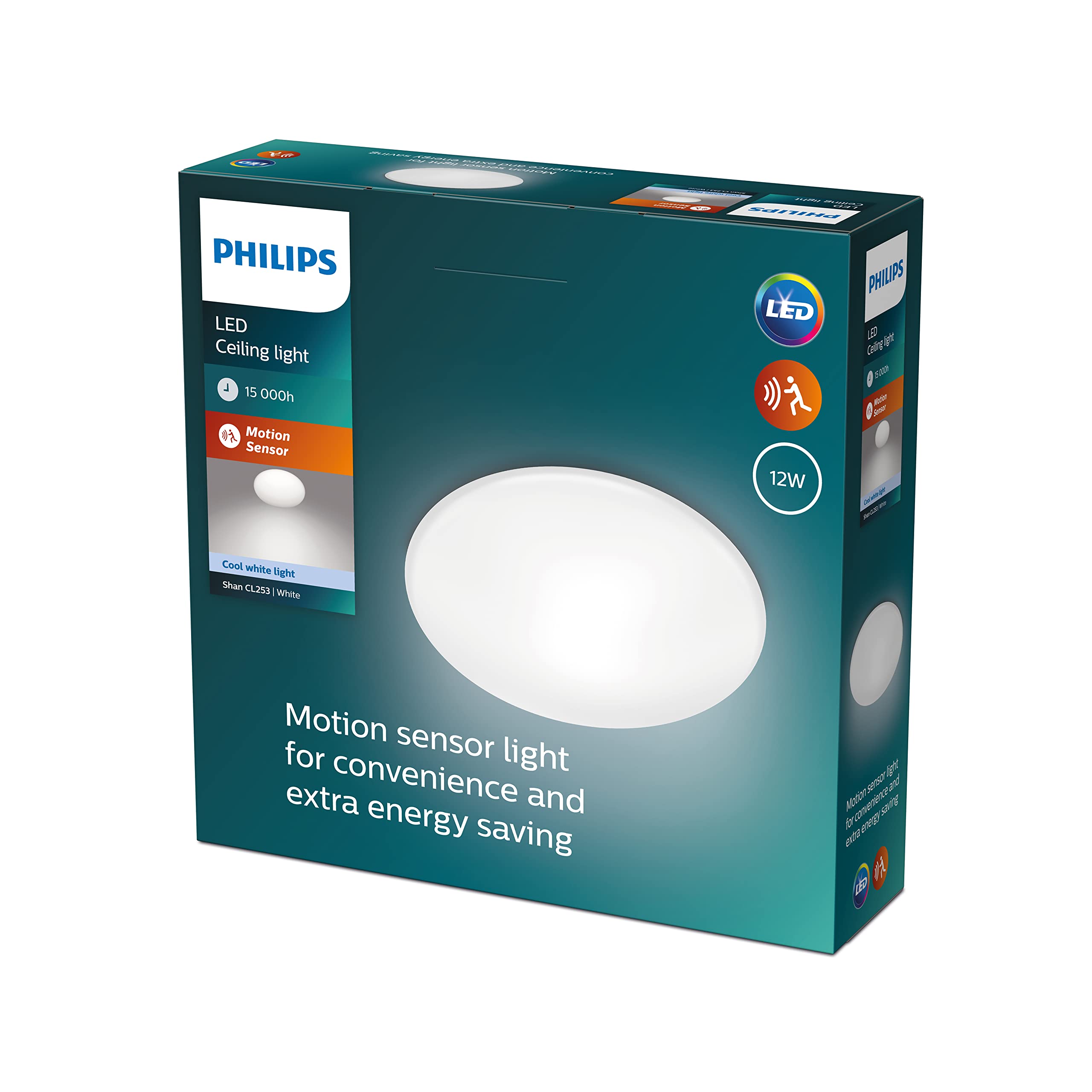 Philips Lighting Lampada da Soffitto LED Shan, Sensore di movimento integrato, Equivalente a 12W, 40K, Non Dimmerabile, Bianco