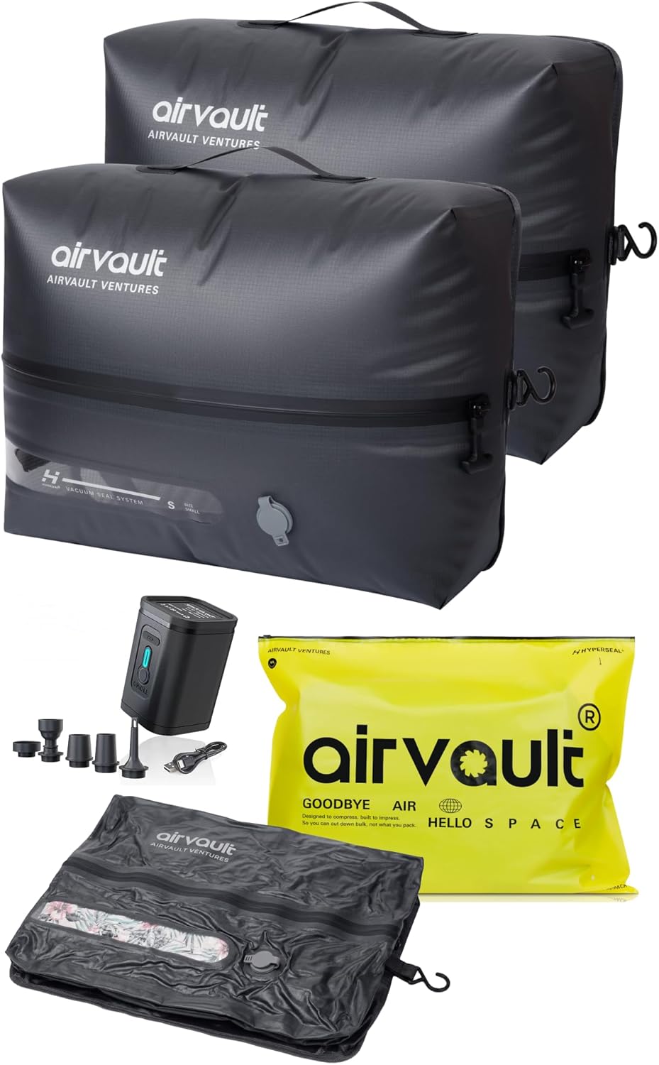 AirVault Reusable Vacuum Compression Travel Bag for Carry-On Suitcase and Backpack, Recycled IP67 Waterproof Space Saver Vacpack (18L Gray (2-Pack) (Air Pump Included)