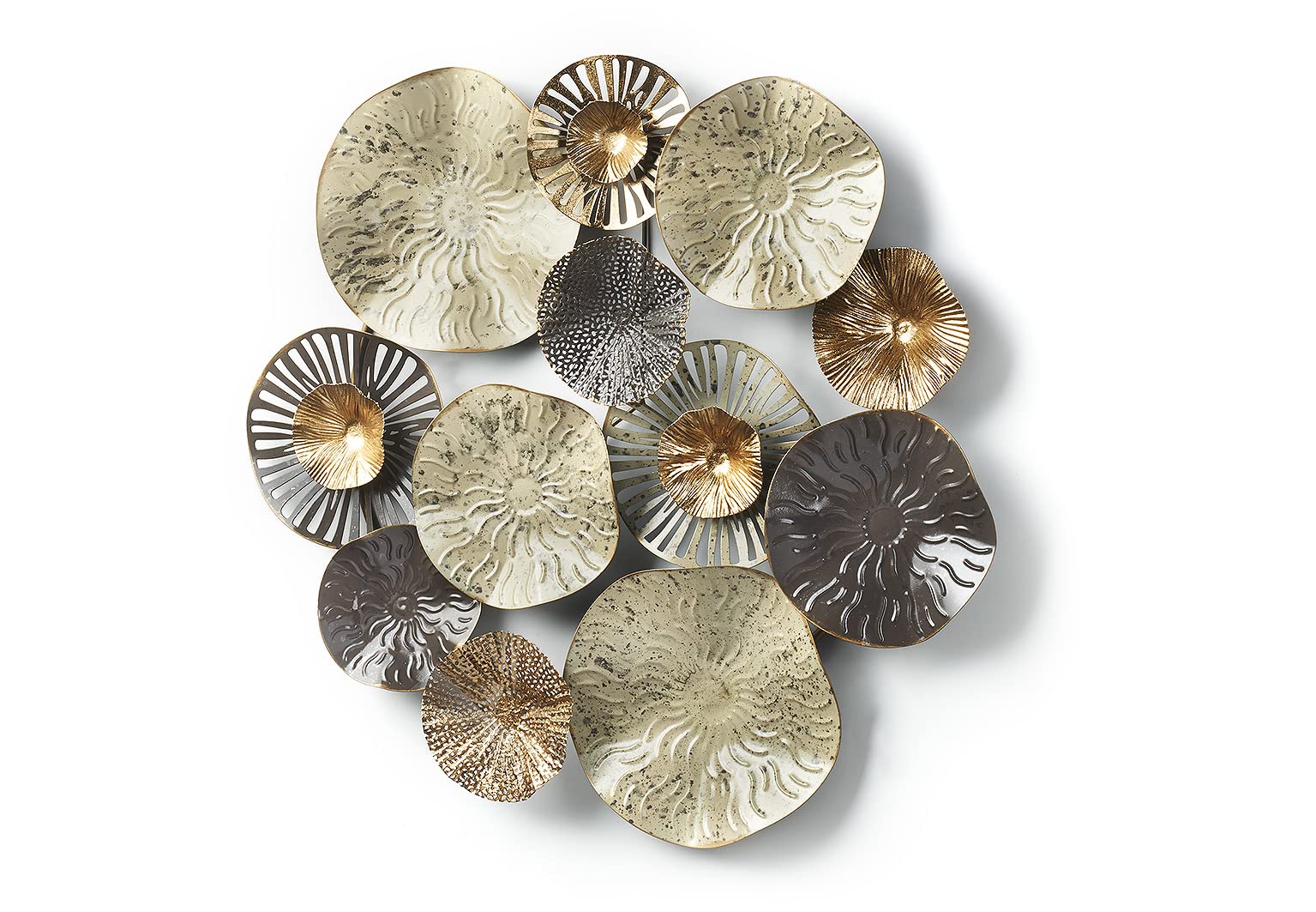 Kobolo Wandbild Wanddeko Metallbild 3D Round aus Metall 71x67x6 cm Beige