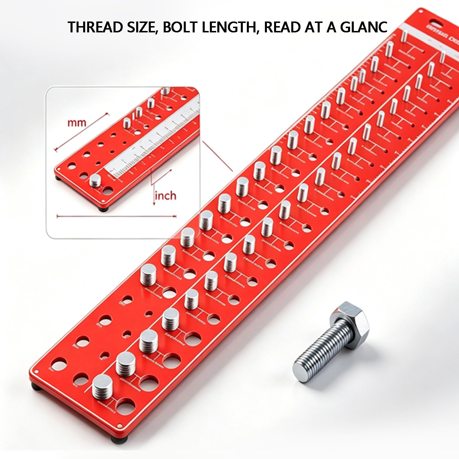 Gewindeprüfer mit 42 Mutternschraubengrößen, Aluminiumlegierung und Stahl