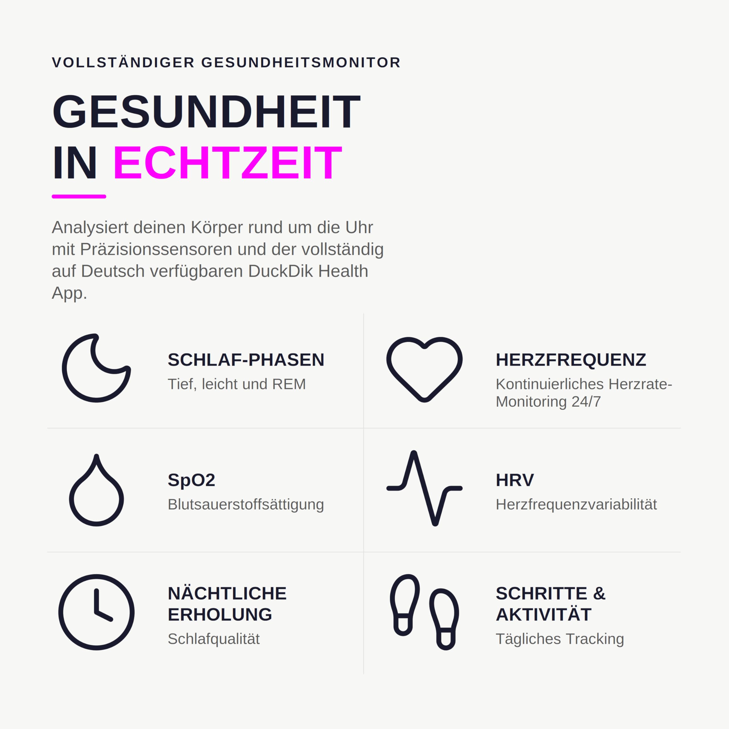 Sense Smartband ohne Display Damen Herren, Entwickelt in Spanien, KI-Coach, Schlaf Energie Erholung, Herzfrequenz 24/7 HRV SPO₂, IP68, Akku +45 Tage, Ohne ABO, Rosa