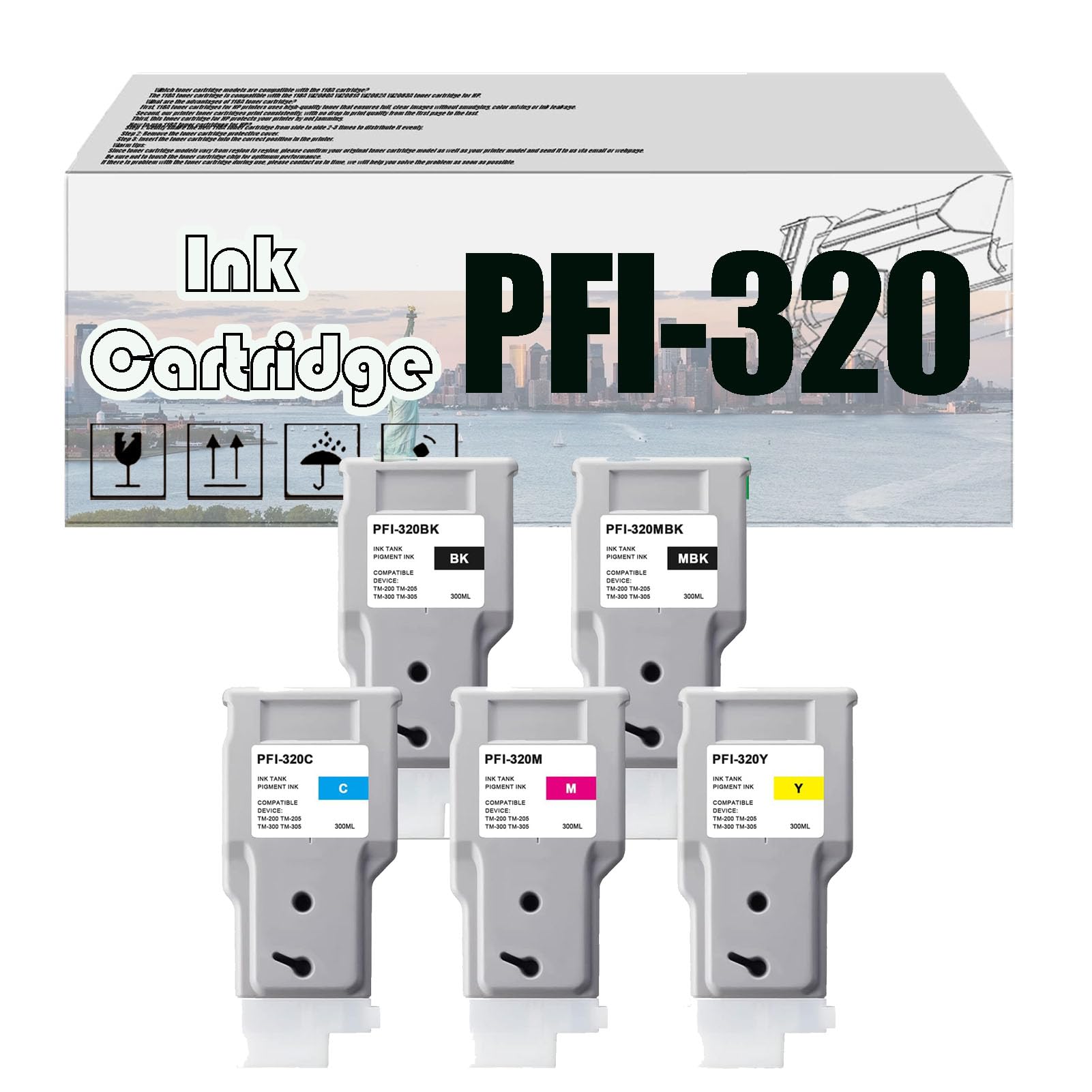 Canon PFI-320Y PFI-320C インクカートリッジセット Amazon.com: AWDAXC PFI-320 PFI320 300ML Ink Cartridges, Compatible
