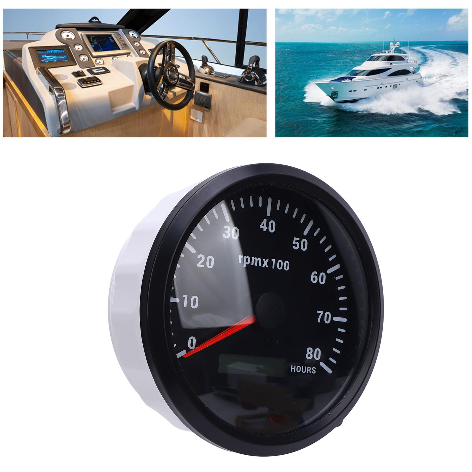 Compteur de Vitesse de Moteur de Bateau, Tachymètre, 110 Mm, 4-3/8 Po, avec Rétroéclairage 7 Couleurs, pour Voiture, Camion, Bateau, Camping-car, Tracteur, Engins (Cadran noir