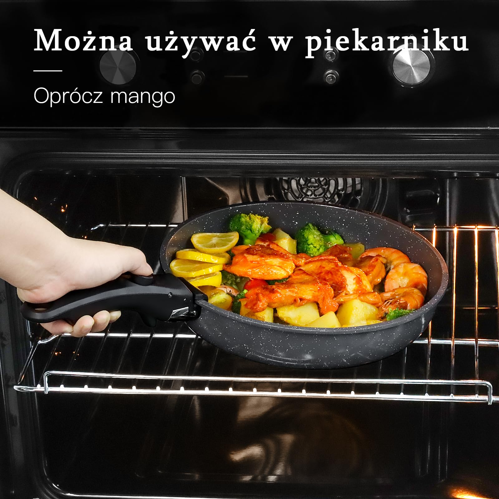GiPP Zestaw 8 Sztuk Naczyń z Powłoką Nieprzywierającą, Aluminium, Czarny, Odłączany Uchwyt