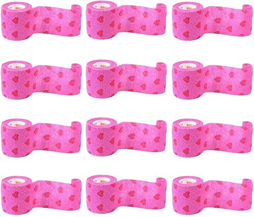 12 rollos de envolturas cinta autoadhesiva cinta deportiva vendaje envoltura envoltura cubierta transpirable - corazón rojo