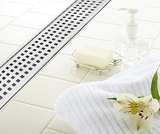 DreamDrains 28 in Stainless Steel Linear Shower Drain - Square Pattern Drain - Easy Installation Linear Drain Kit (Brushed Finish, 28 x 2.75 Inches)