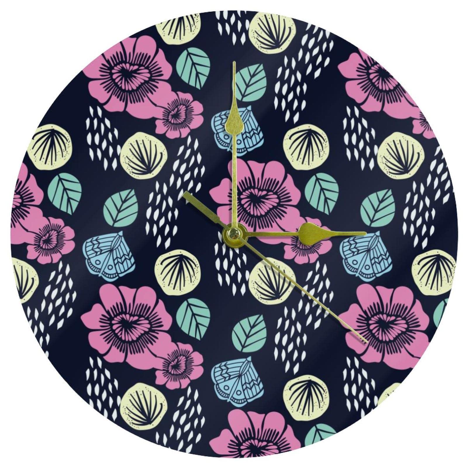 Horloge murale silencieuse sans tic-tac en acrylique à motif floral