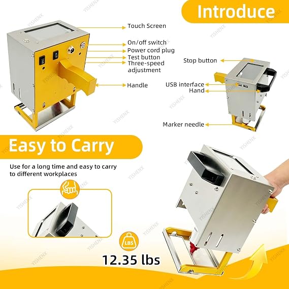 YISHENX Handheld Electric Engraving Machine, Portable Marking Device, 3.53 * 1.18in, Adjustable Depth 0~1.5mm, Ergonomic Handle, with Touch Screen, to Vin Codes, Serial Numbers, Logos, and Letters