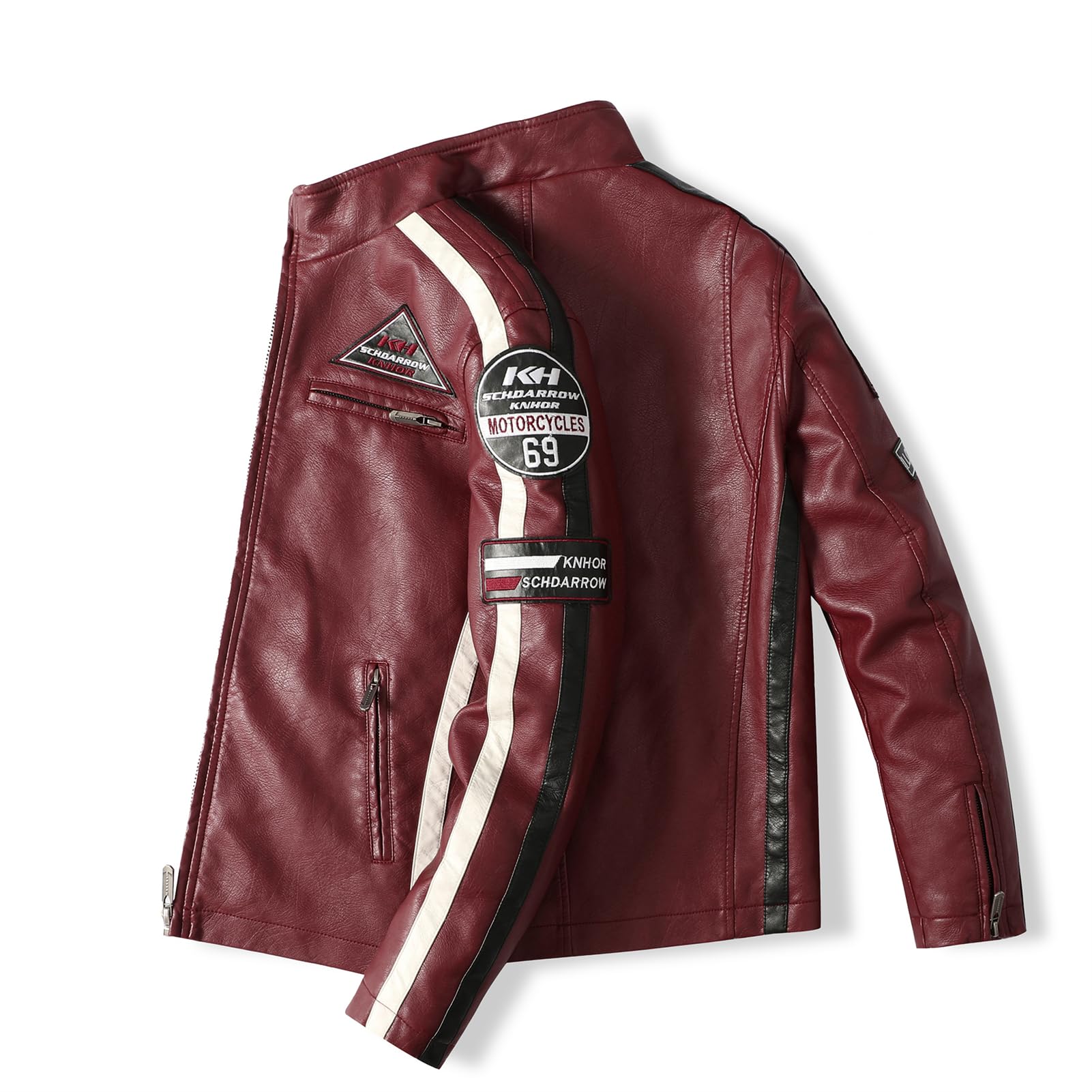 Blouson Moto Homme Veste Cuir Homme Blouson Cuir Moto pour Homme Imperméable et Coupe-vent Plusieurs Poches en Similicuir PU Veste Vintage À Fermeture Éclair Veste (Rouge,M)