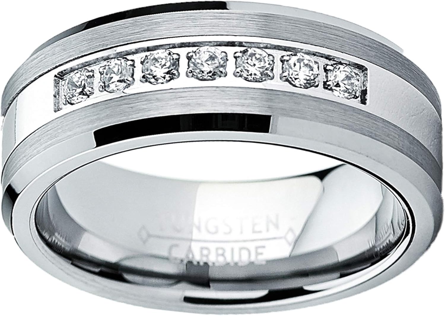 Metal Masters Tungsten Carbide Cubic Zirconia Pavé Channel Men's Engagement Wedding Band Ring 8MM