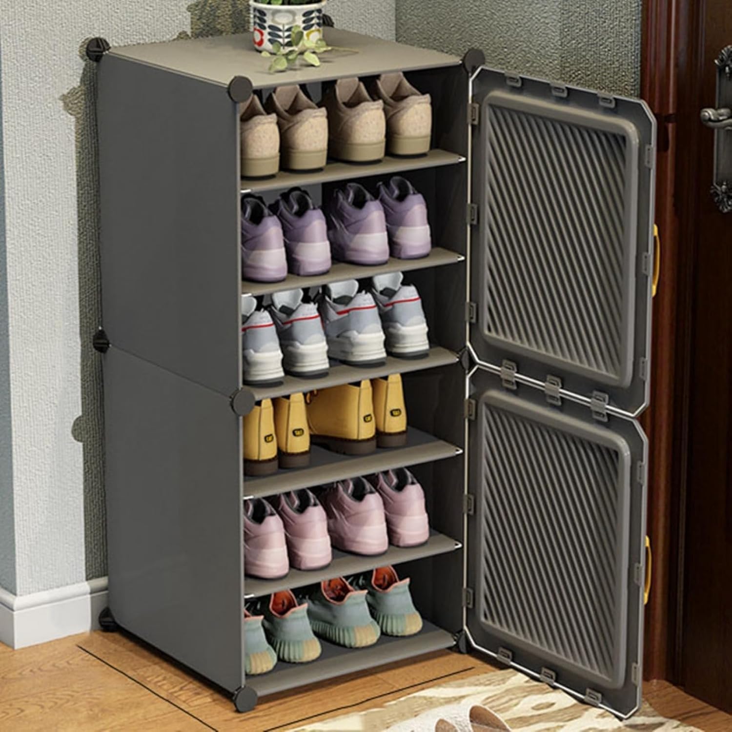 EXVITO 2 Door Shoe Rack with Shelf, Folding Shoe Rack for Bedroom