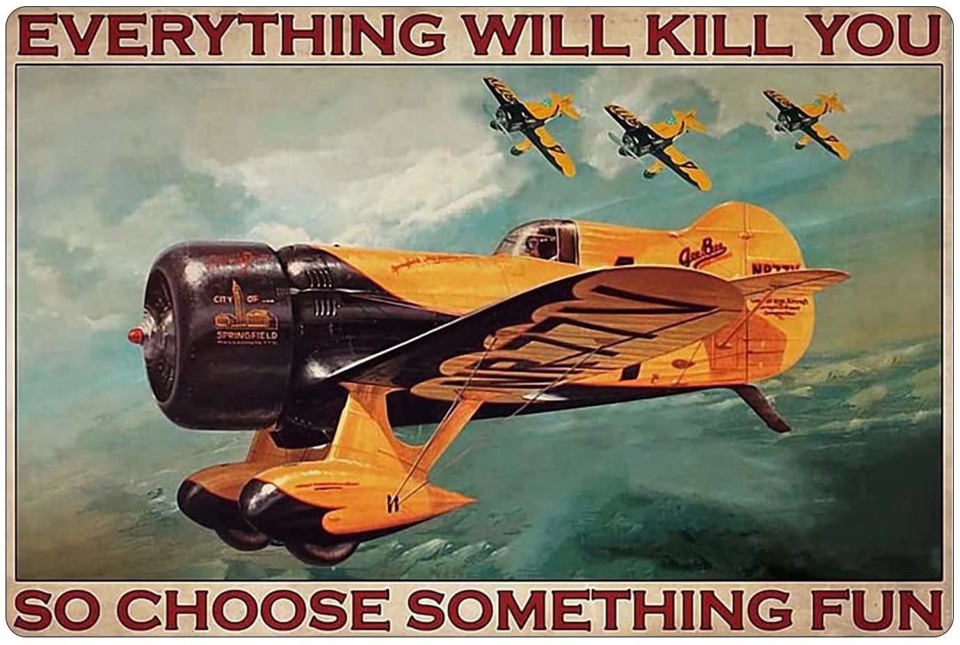 Vintage Airplane Vintage Poster Metal Tin Sign Iron Painting Plaque Wall Decor Bar Club Novelty Bathroom Cafe Store 12x16 Inch