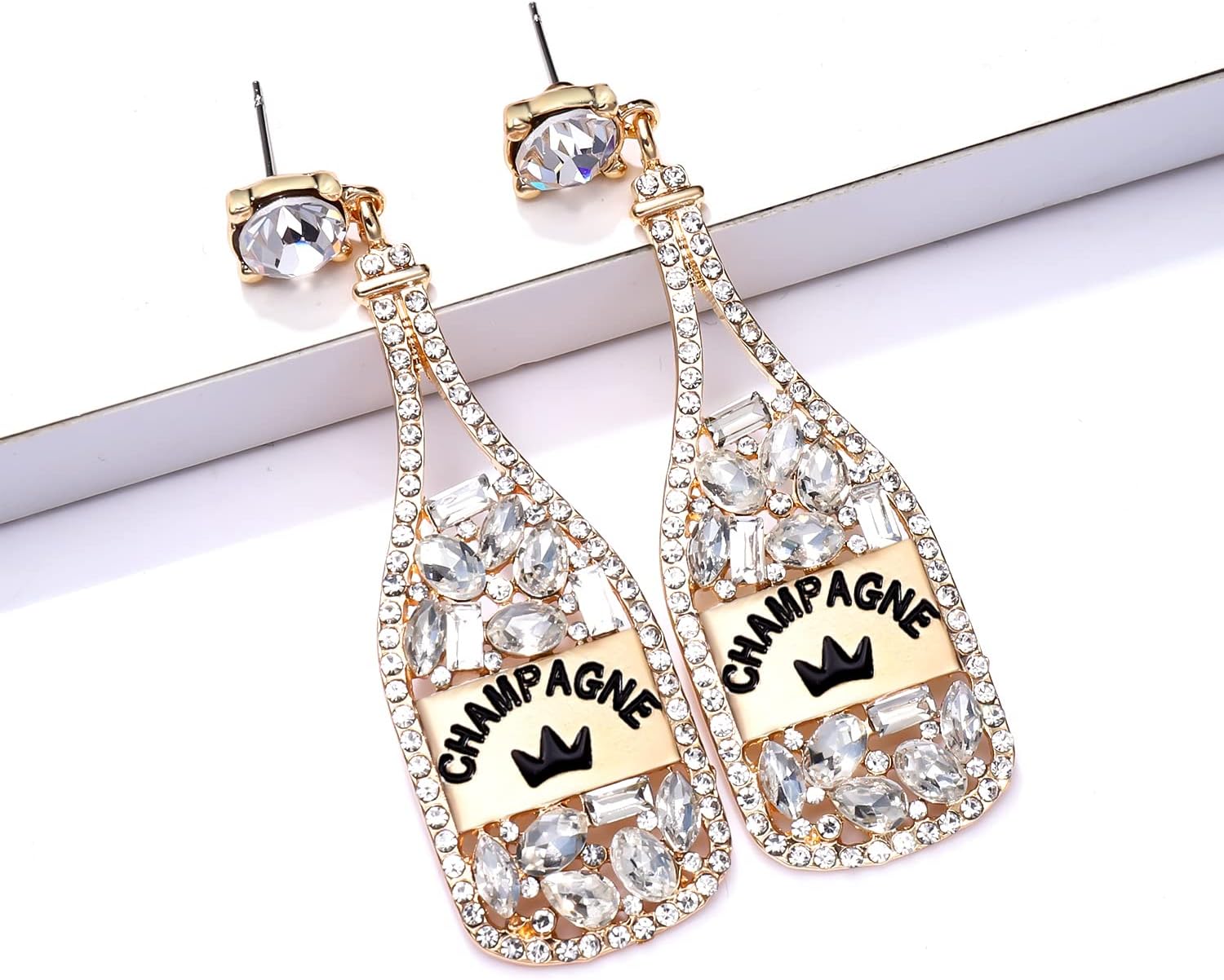 Champagne Bottle Earrings Rhinestone Crystal Beaded Champagne Drop Dangle Earrings for Women Wedding Holiday Festive Party Earrings Xmas New Year Gifts - Image 3
