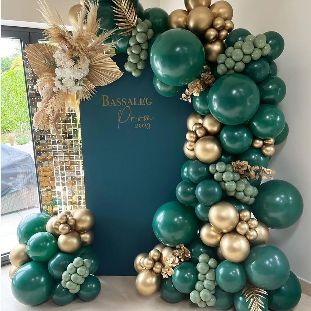 Green and Gold Balloons Arch Garland Kit 129pcs Dark Emerald Green Sage Green Metallic Gold Balloon for Birthday Wedding Christmas New Year Eve Party Decorations