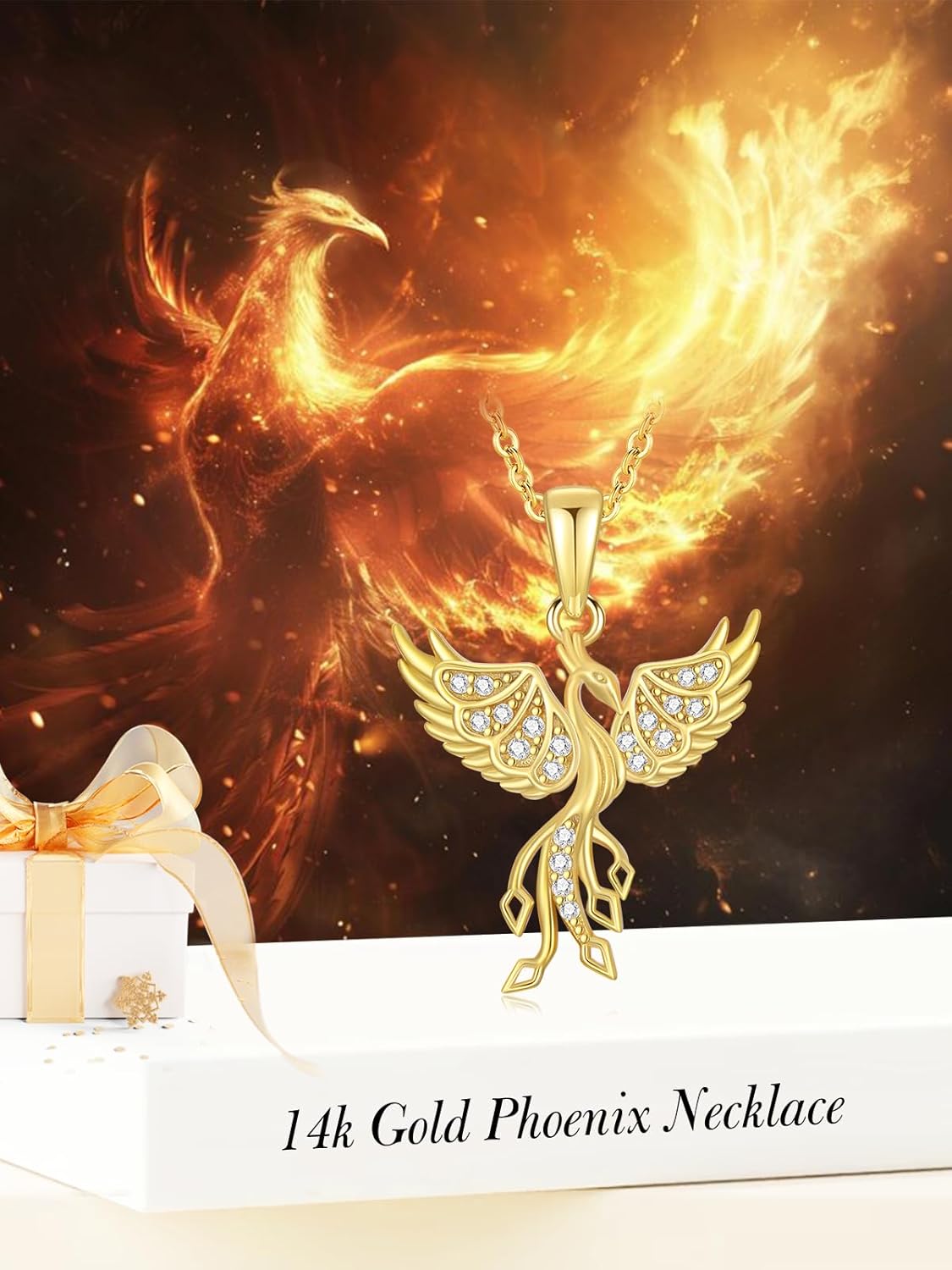 14K Gold Phoenix Necklace for Women Animal Pendant Phoenix Jewerlry Birthday Gifts for Her Girlfriend Mom Sister 16 Inches