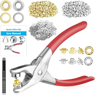 803Pcs Grommet Eyelet Pliers Kit, 1/4 Inch Grommet Tool Kit with 800 Metal Eyelets, Grommet Hand Press kit for Leather Crafts(Inside Dia: 6.4mm/Outer Dia: 12mm (A.I.S.)/Flange Width: ~3mm) - Amazon product rated Grade A