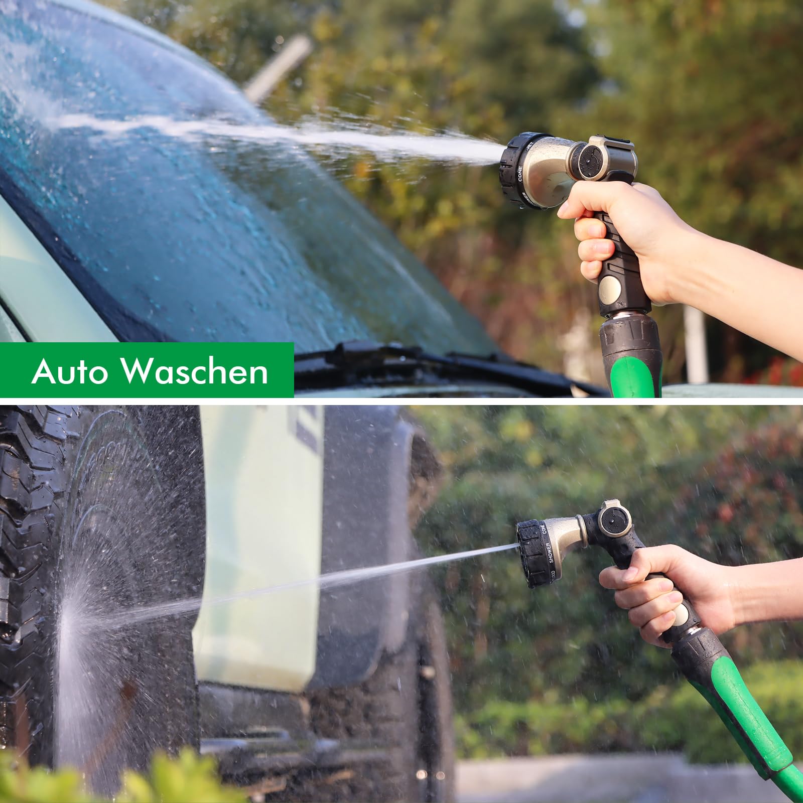 RESTMO Gartenbrause Metall Heavy Duty, Robuste Garten Wasserspritze zum Reinigen und Bewässern, Hochdruck Gartenschlauch Düse 7 Muster für Garten Bewässerung, Autowaschen