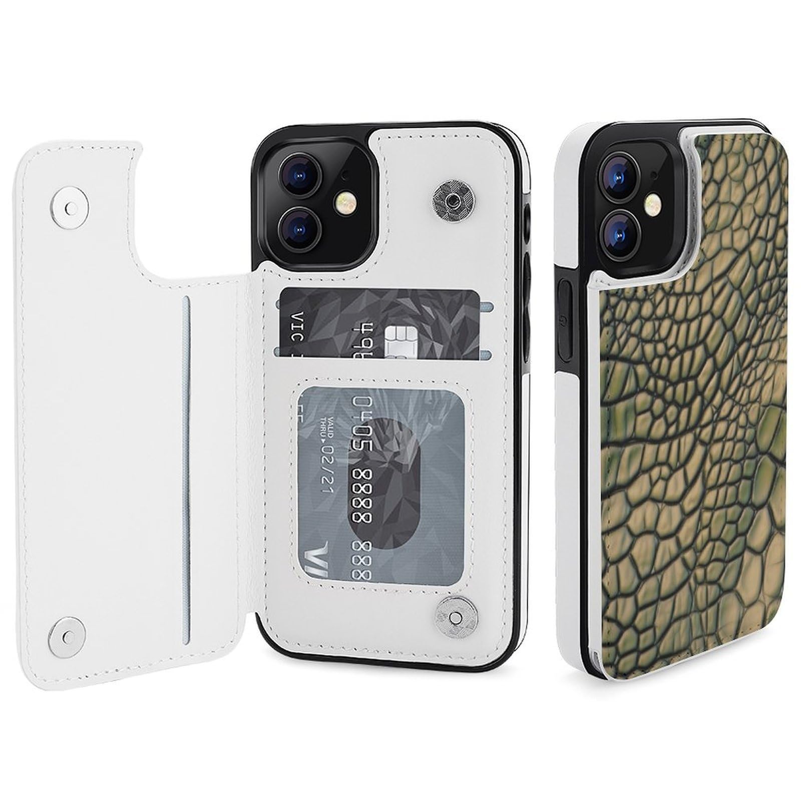 Funda tipo cartera para iPhone 12 Mini, piel de cocodrilo, con ranuras para tarjetas