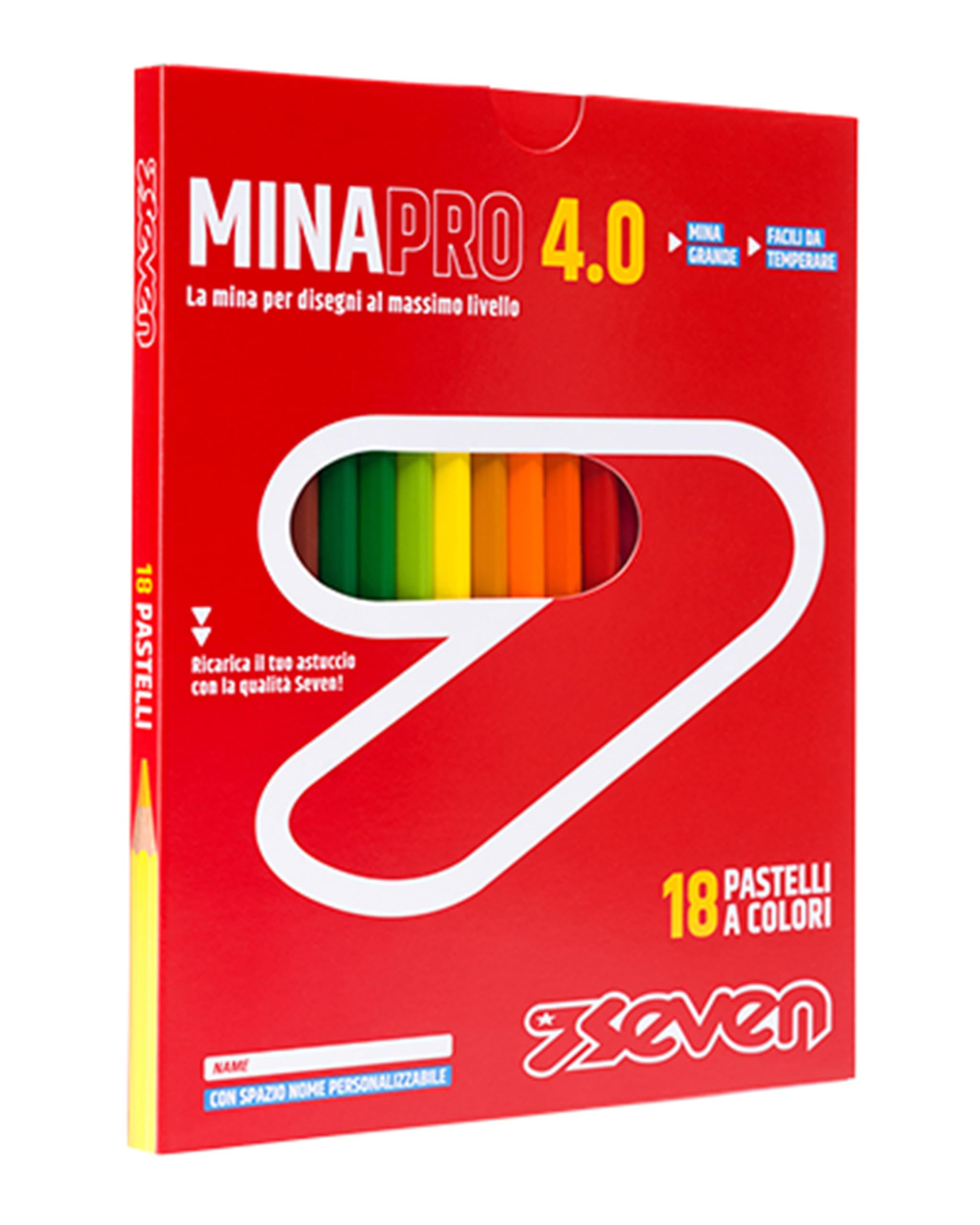 Seven Set Matite Colorate - Scatola da 18 pz - Confezione Pastelli Scuola, Ufficio - MINA 4.0 - Spazio Etichetta Nome