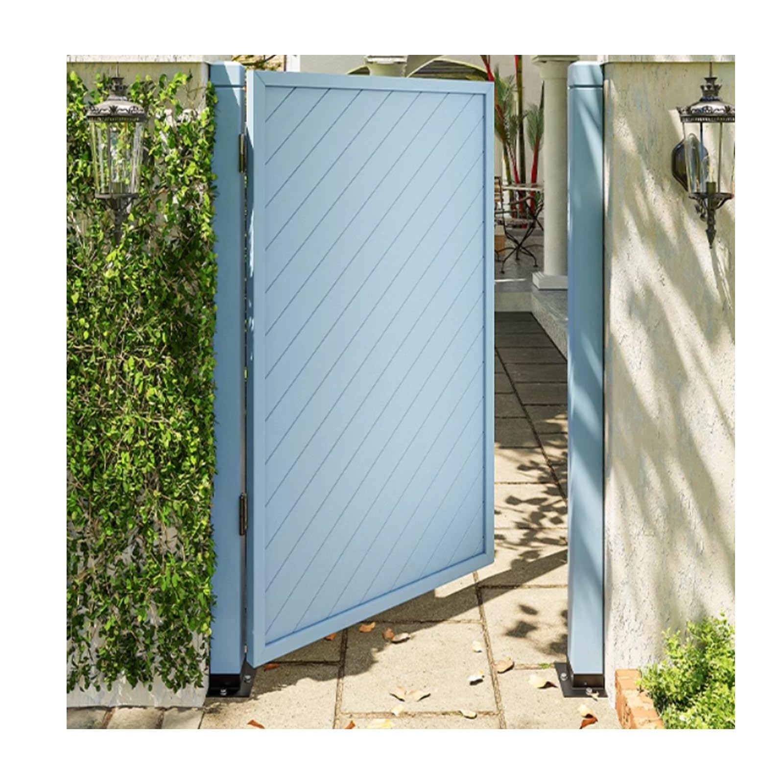 Portail de jardin en bois bleu 70x80cm carré pour délimitation de cour