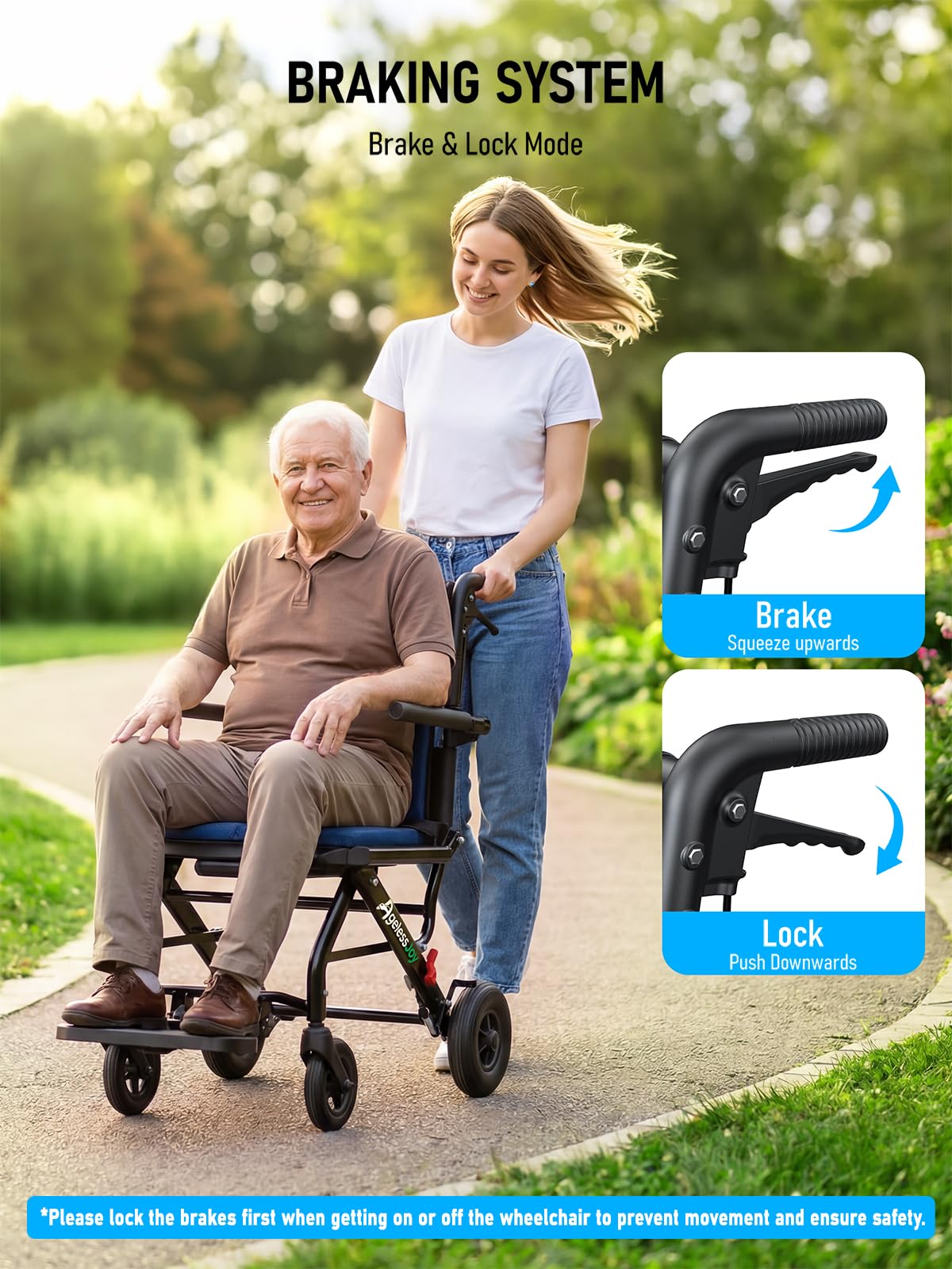 Fauteuil roulant pliable léger pour Adultes, Chaise de Transport en Aluminium Ultra-Légère et Pliable avec Poignée Télescopique, Compact et Portable pour Seniors (Bleu)
