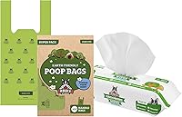 Vista 1 de Pogi's - Paquete de 300 bolsas de excremento de perro con asas y 100 toallitas perfumadas de hoja de té verde a base de plantas